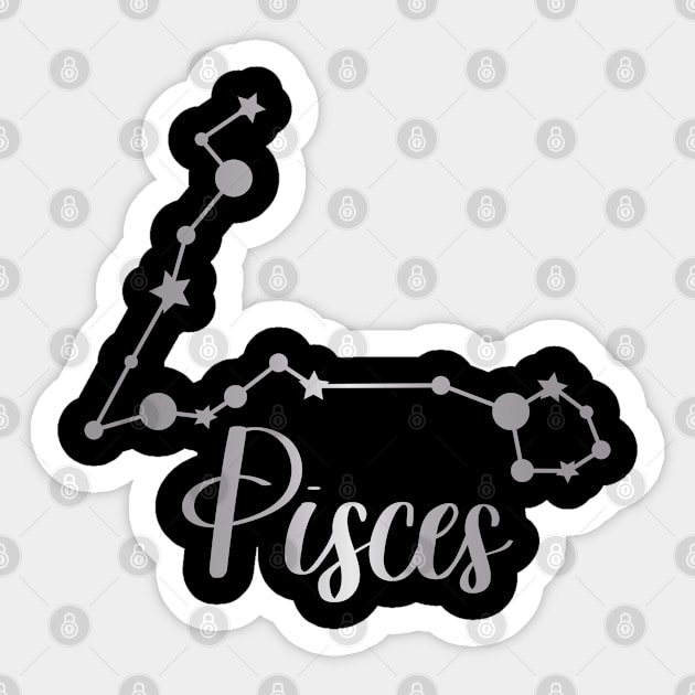 Pisces Zodiac Constellation in Silver - Black Sticker by Kelly Gigi